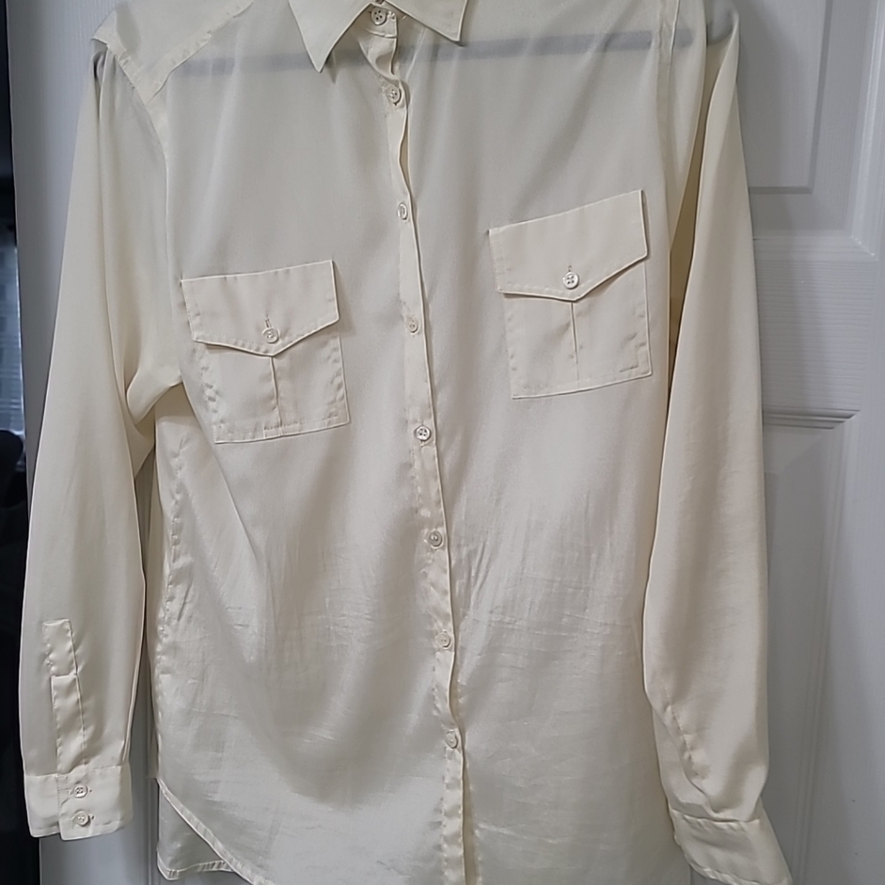 Liz Claiborne Ivory soft semi sheer long sleeve Blouse shirt